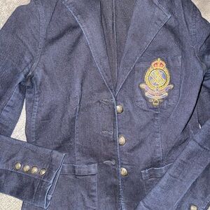 Ralph Lauren Navy Crest Patch Cotton Blazer